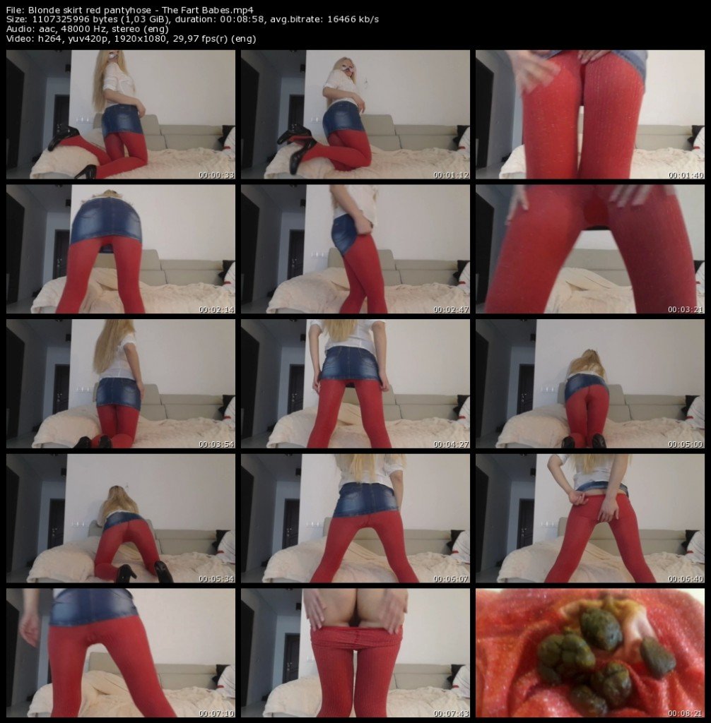Blonde skirt red pantyhose
